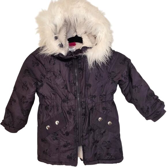 Disney Minnie Mouse Other - Minnie Mouse Girl's Disney Warm Hooded Black Coat with Faux Fur Lining Size 3T